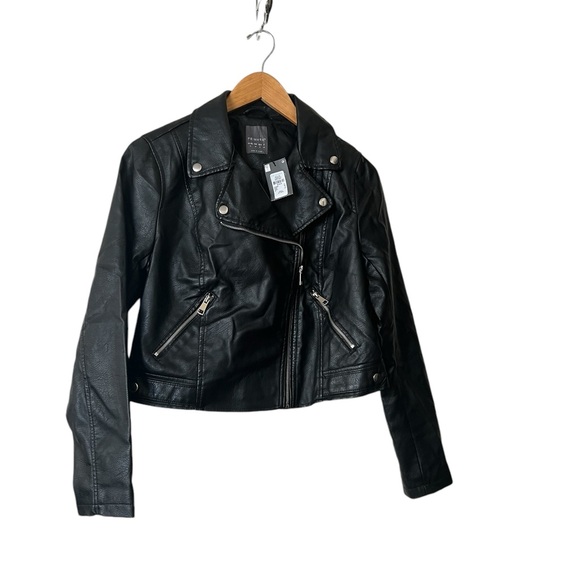 Primark Jackets & Blazers - NWT! PRIMARK Black Faux Leather Moto Jacket w/ Silver Hardware, Lightweight